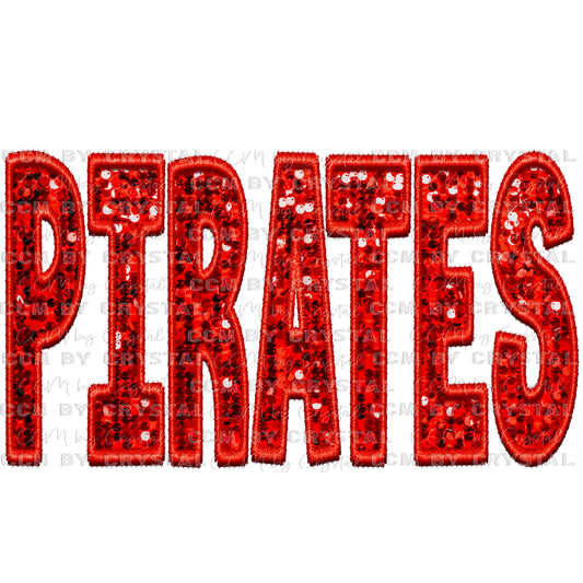 Pirates Mascot Faux Embroidery Faux Sequins Ready To Press Transfer