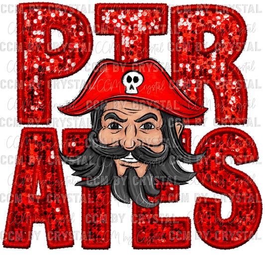 Pirates Mascot Faux Embroidery Faux Sequins Ready To Press Transfer