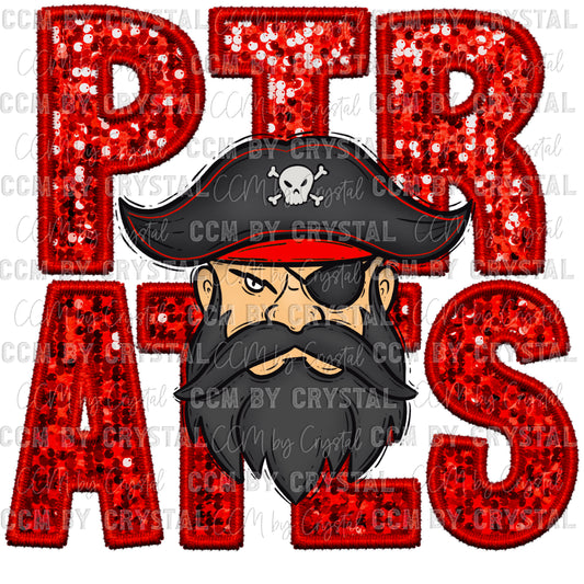 Pirates Red Faux Sequins Faux Embroidery PNG Digital File ONLY