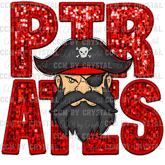 Pirates Mascot Faux Embroidery Faux Sequins Ready To Press Transfer