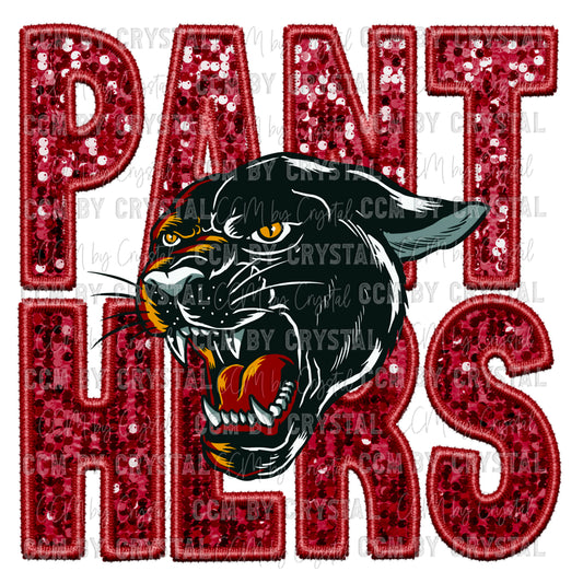 Panthers Faux Sequins Faux Embroidery PNG Digital File ONLY