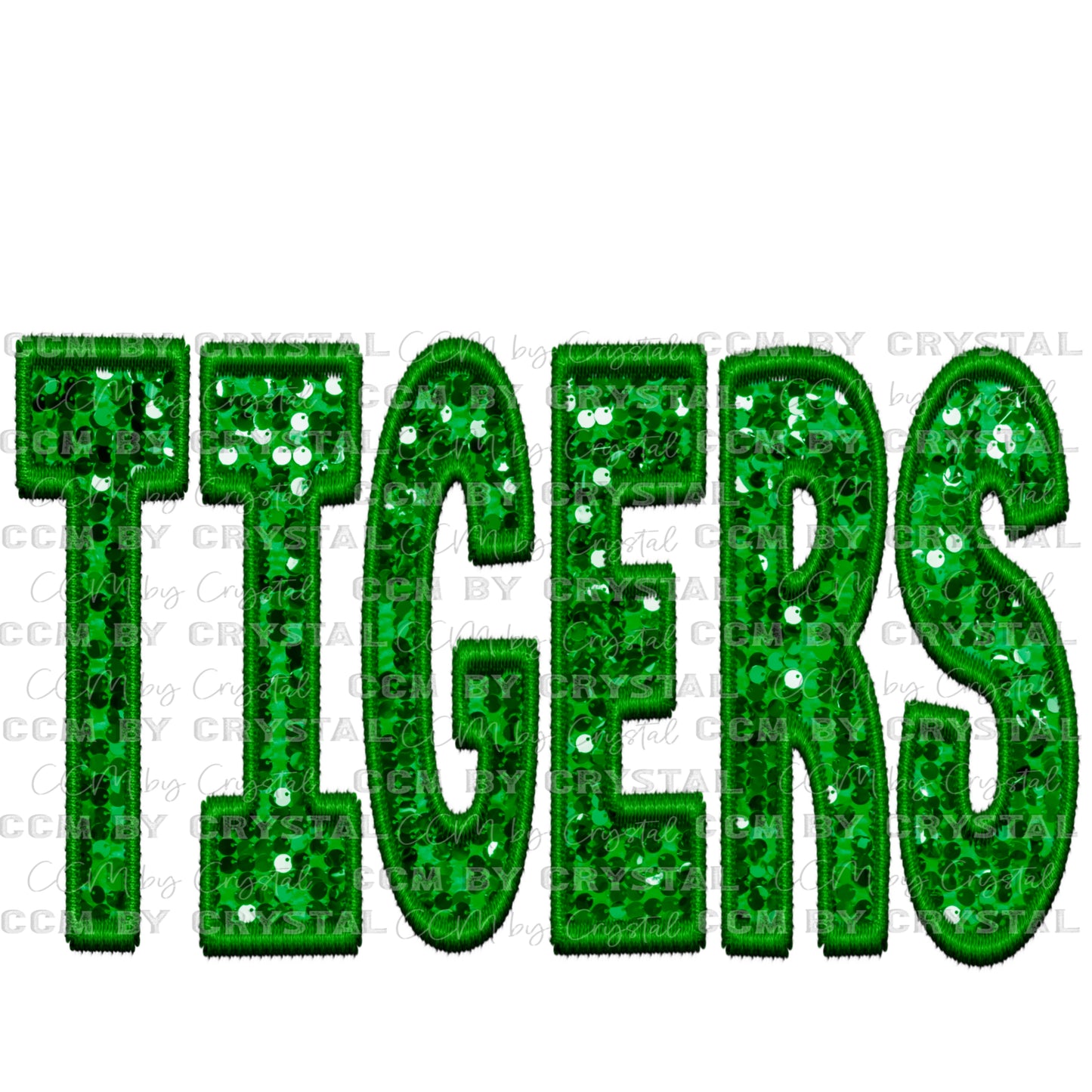 Tigers Green Faux Sequins Faux Embroidery PNG Digital File ONLY