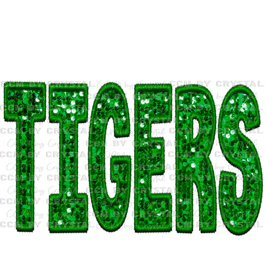 Tigers Green Faux Sequins Faux Embroidery PNG Digital File ONLY