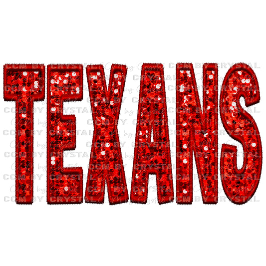 Texan Red Faux Sequins Faux Embroidery PNG Digital File ONLY
