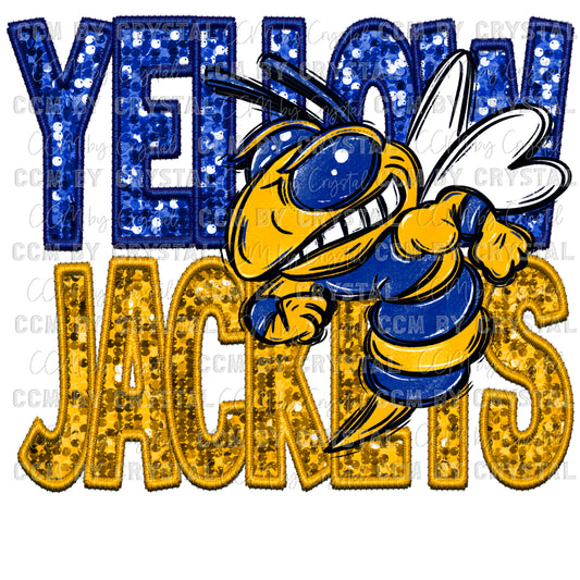 Yellow Jackets Faux Sequins Faux Embroidery PNG Digital File ONLY
