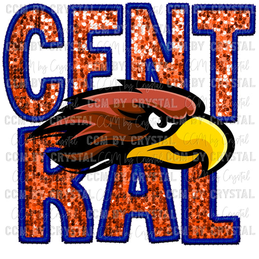 Central Hawks Faux Sequins Faux Embroidery PNG Digital File ONLY