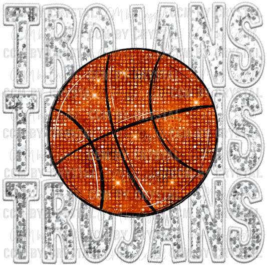 Trojans Basketball Faux Sequins Faux Embroidery PNG Digital File ONLY