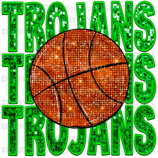Trojans Basketball Faux Sequins Faux Embroidery PNG Digital File ONLY