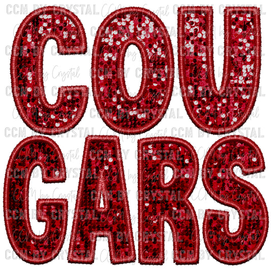 Cougars Faux Sequins Faux Embroidery PNG Digital File ONLY