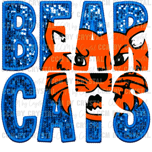Bearcats Faux Sequins Faux Embroidery PNG Digital File ONLY