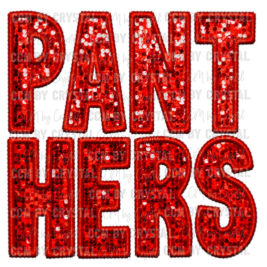 Panthers Red Faux Sequins Faux Embroidery PNG Digital File ONLY