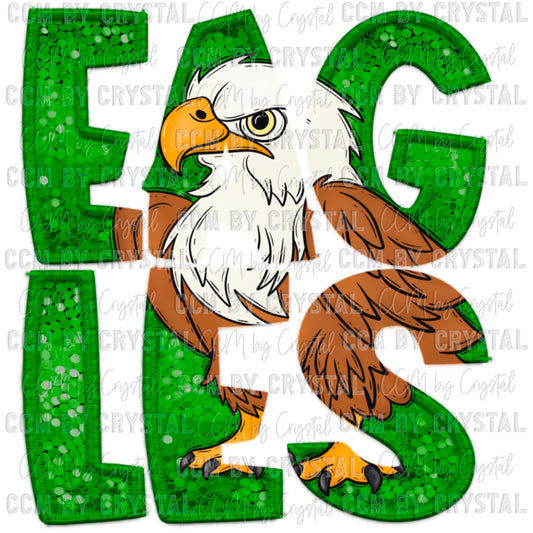 Eagles Green Faux Sequins Faux Embroidery PNG Digital File ONLY
