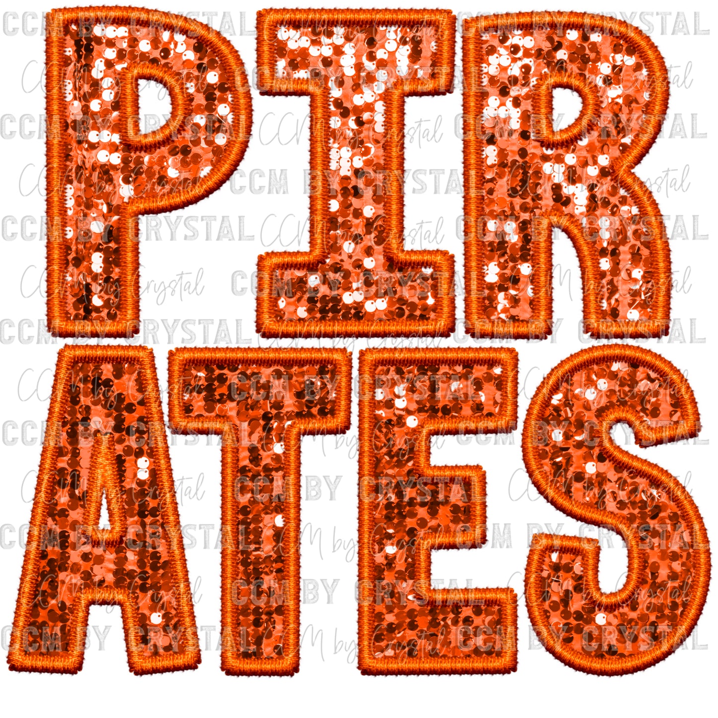 Pirates Orange Faux Embroidery Faux Sequins PNG Digital File ONLY