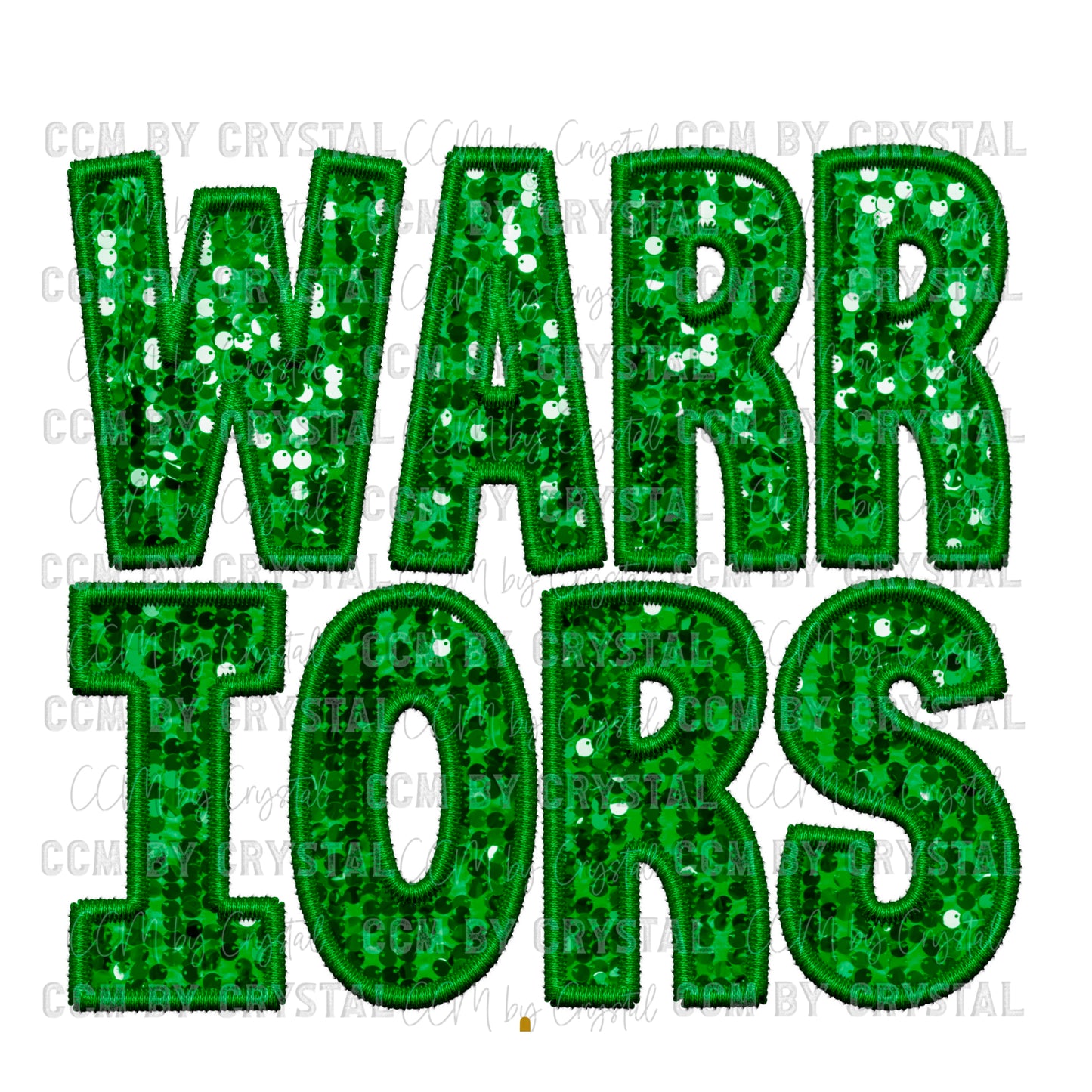 Warriors Green Faux Embroidery Faux Sequins PNG Digital File ONLY