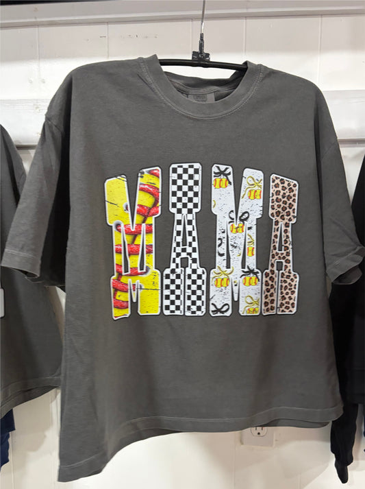 Baseball/Softball Mama Cropped Pepper Comfort Colors T-Shirt