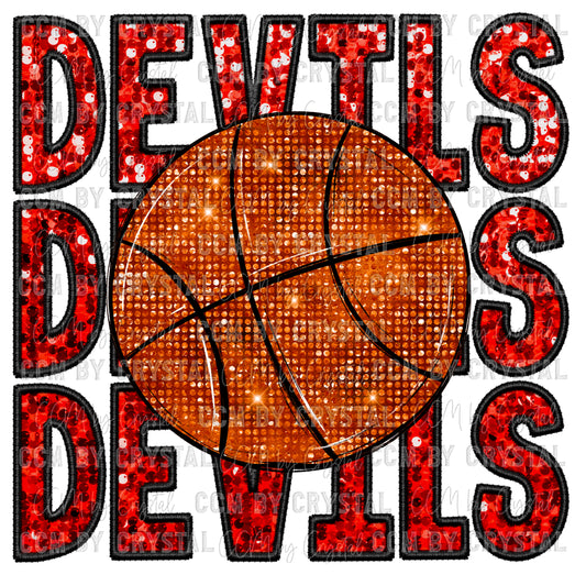 Devils Mascot Faux Embroidery Faux Sequins PNG Digital File ONLY