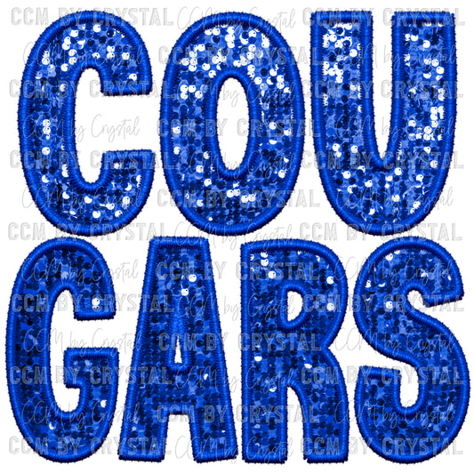 Cougars Mascot Faux Embroidery Faux Sequins PNG Digital File ONLY