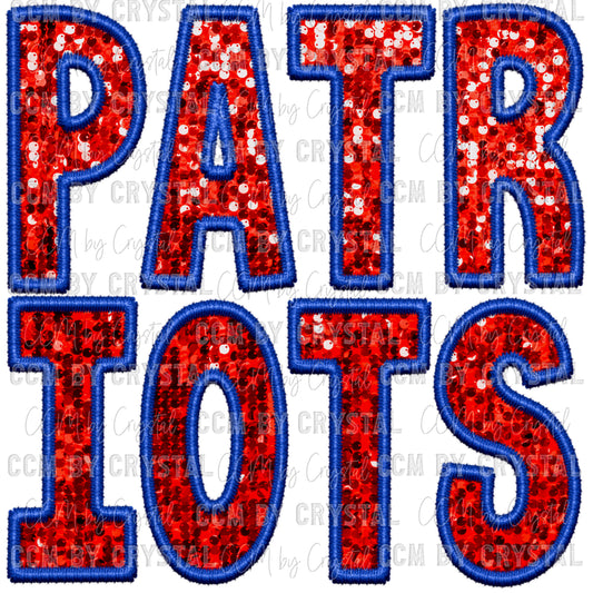 Patriot Mascot Faux Embroidery Faux Sequins Ready To Press Transfer