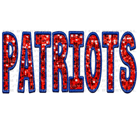 Patriot Mascot Faux Embroidery Faux Sequins Ready To Press Transfer