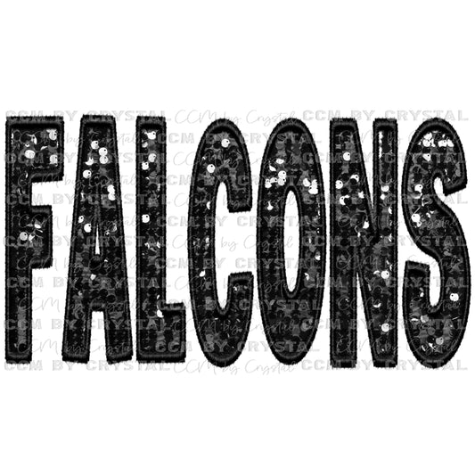 Falcons Mascot Faux Embroidery Faux Sequins PNG Digital File ONLY