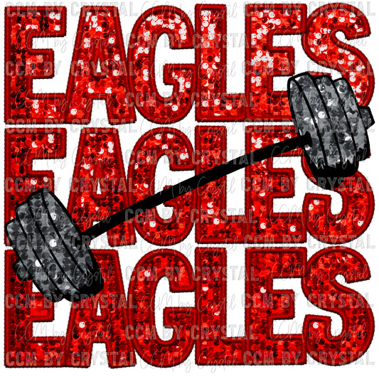 Eagles Weightlifting Mascot Faux Embroidery Faux Sequins PNG Digital File ONLY