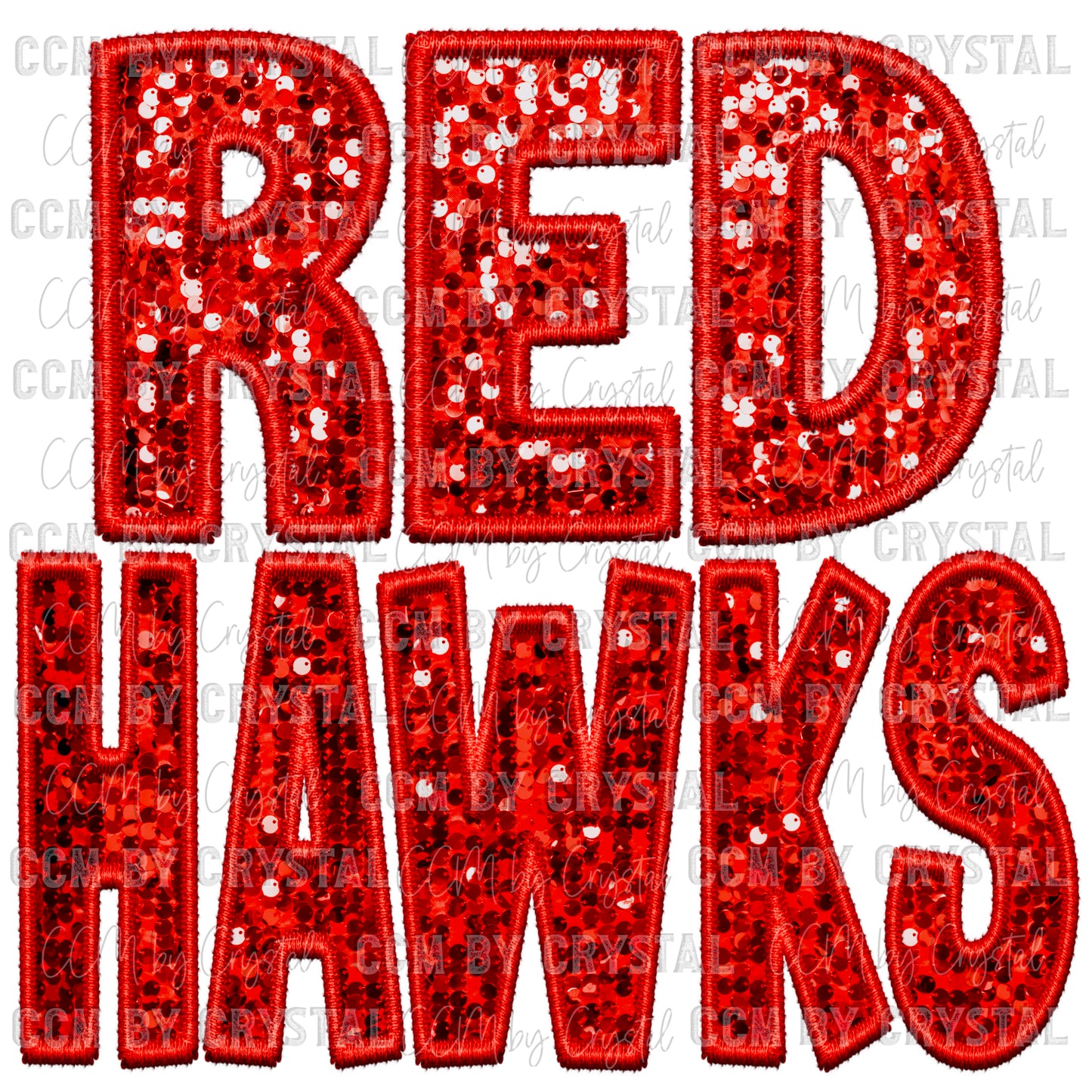 Red hawks Mascot Faux Embroidery Faux Sequins Ready To Press Transfer