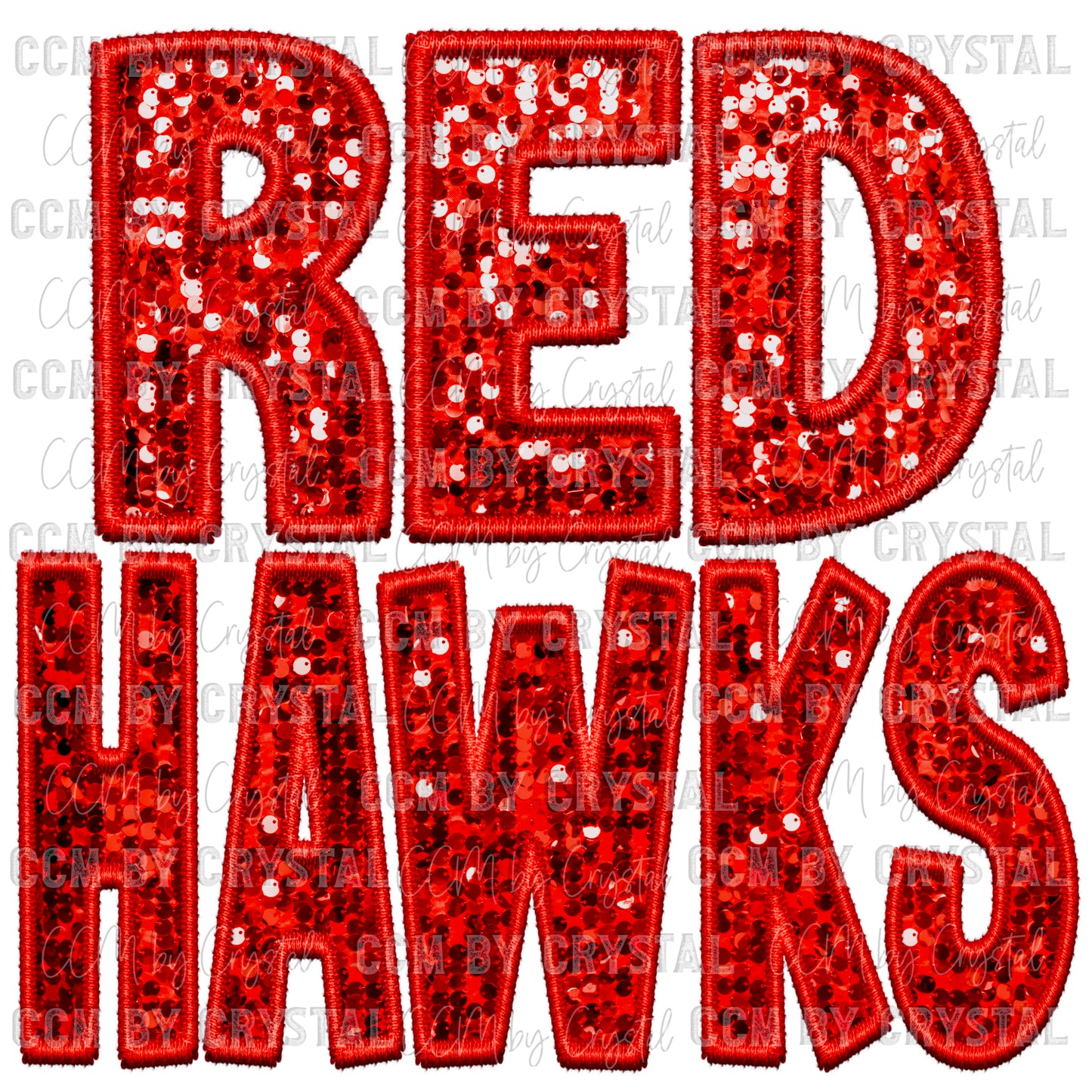 Red Hawks Mascot Faux Embroidery Faux Sequins PNG Digital File ONLY