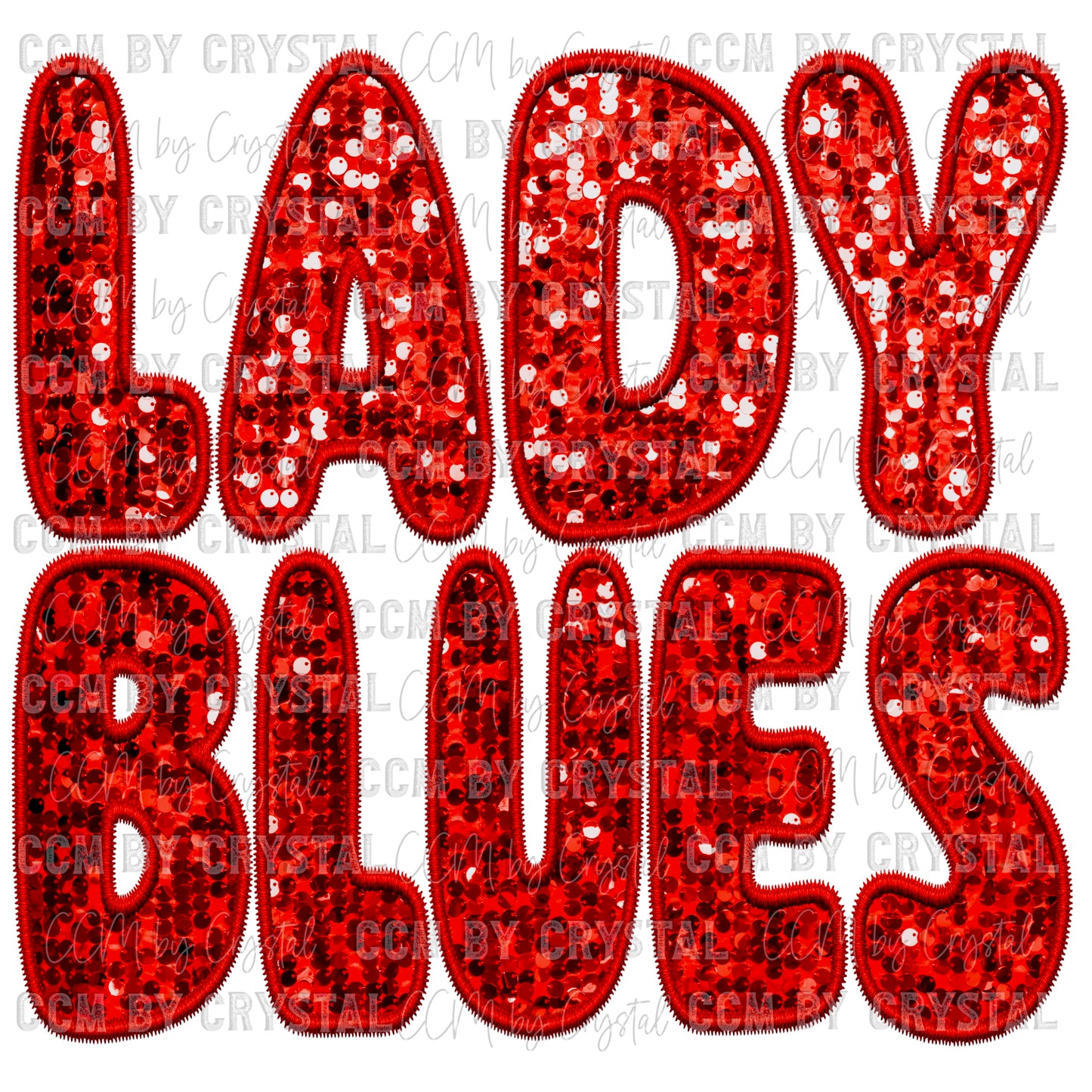Lady Blues Mascot Faux Embroidery Faux Sequins Ready To Press Transfer
