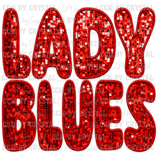 Lady Blues Mascot Faux Embroidery Faux Sequins Ready To Press Transfer
