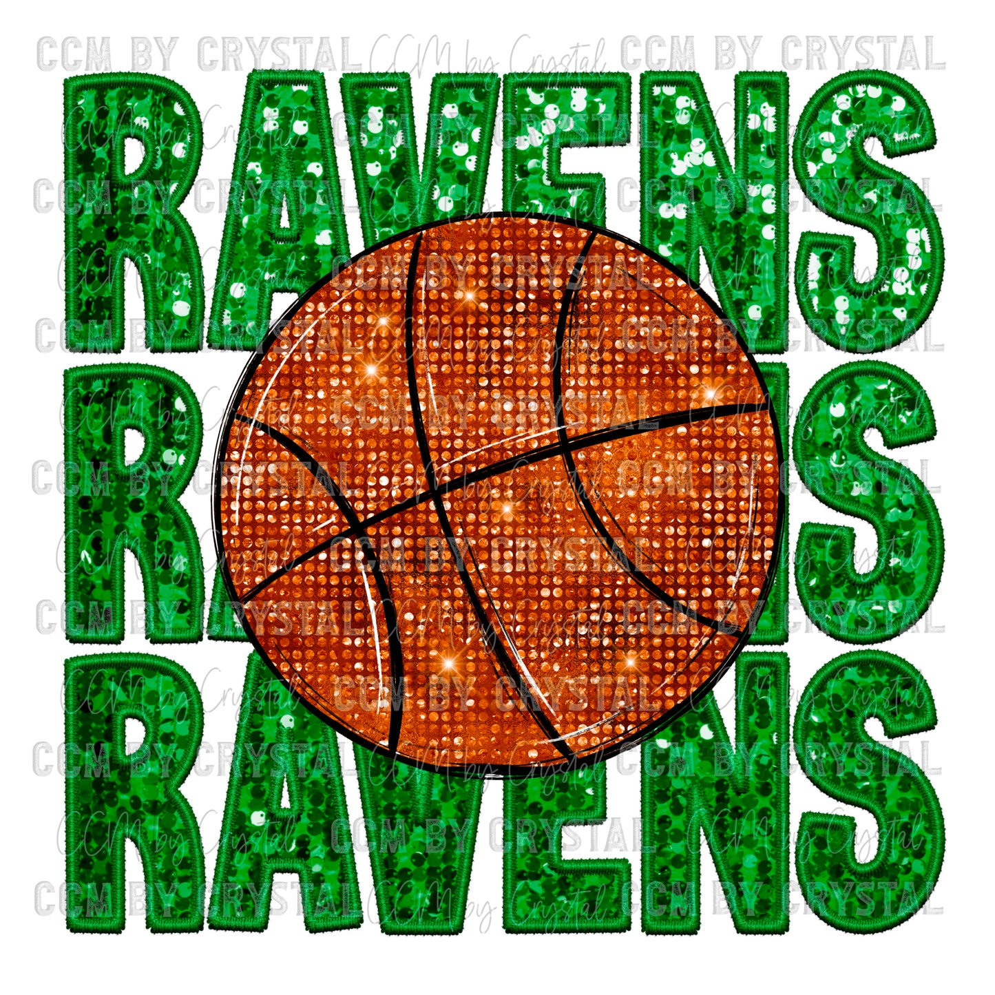 Ravens Basketball Mascot Faux Embroidery Faux Sequins Ready To Press Transfer