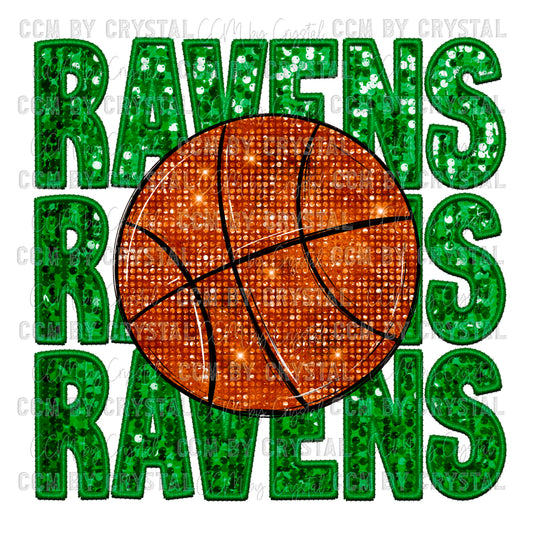 Ravens Basketball Mascot Faux Embroidery Faux Sequins Ready To Press Transfer