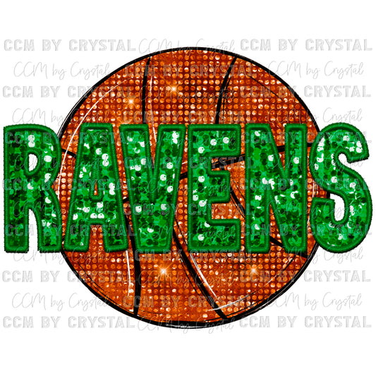Ravens Basketball Mascot Faux Embroidery Faux Sequins PNG Digital File ONLY