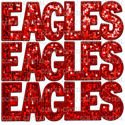 Eagles Mascot Red Faux Embroidery Faux Sequins PNG Digital File ONLY