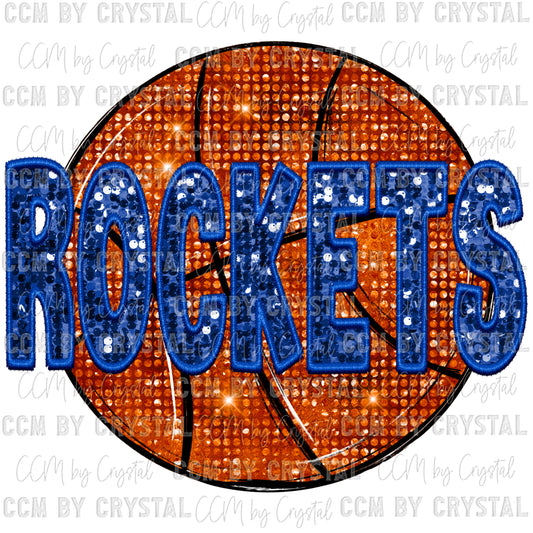 Rockets Basketball Faux Embroidery Faux Sequins PNG Digital File ONLY