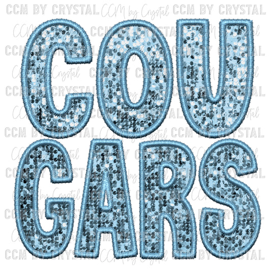 Cougars Faux Embroidery Faux Sequins PNG Digital File ONLY
