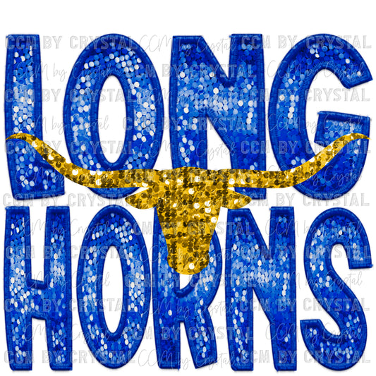 Longhorns Faux Embroidery Faux Sequins PNG Digital File ONLY