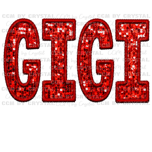 Gigi Red Faux Embroidery Faux Sequins PNG Digital File ONLY