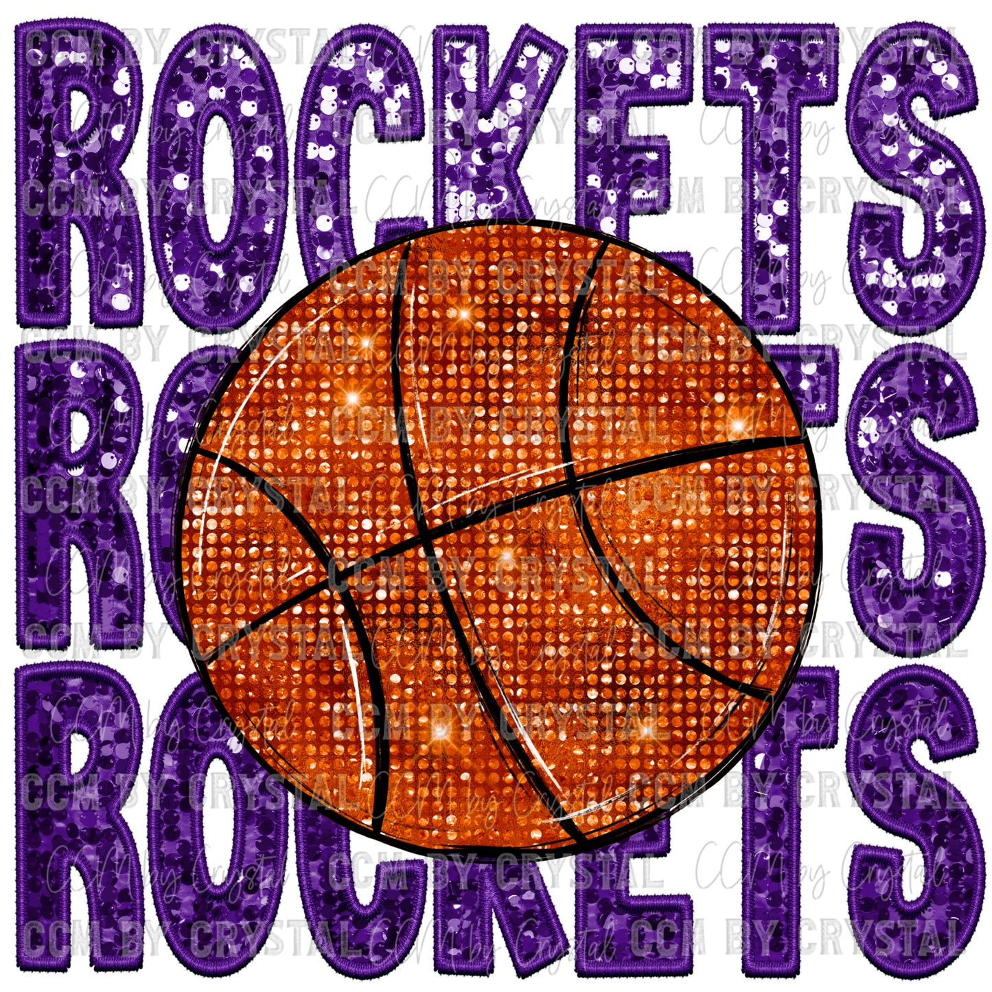 Rockets Basketball Faux Embroidery Faux Sequins PNG Digital File ONLY
