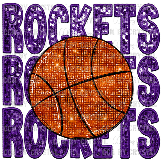 Rockets Basketball Faux Embroidery Faux Sequins PNG Digital File ONLY