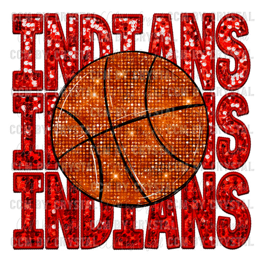 Indians Basketball Faux Embroidery Faux Sequins Ready To Press Transfer