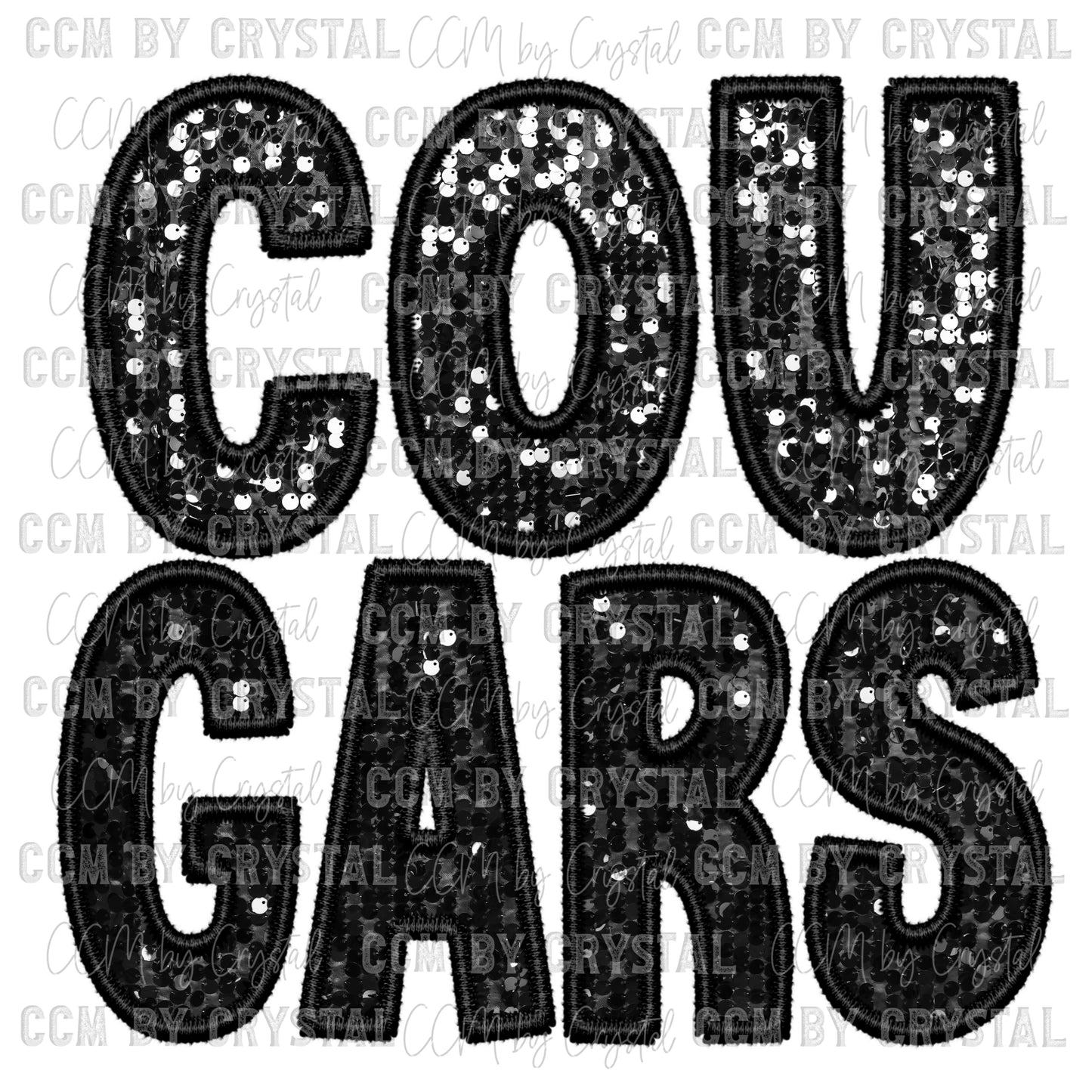 Cougars black Faux Embroidery Faux Sequins Ready To Press Transfer