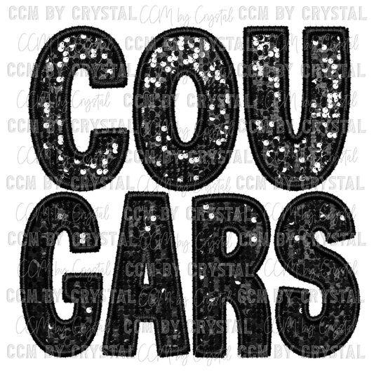 Cougars Faux Embroidery Faux Sequins PNG Digital File ONLY