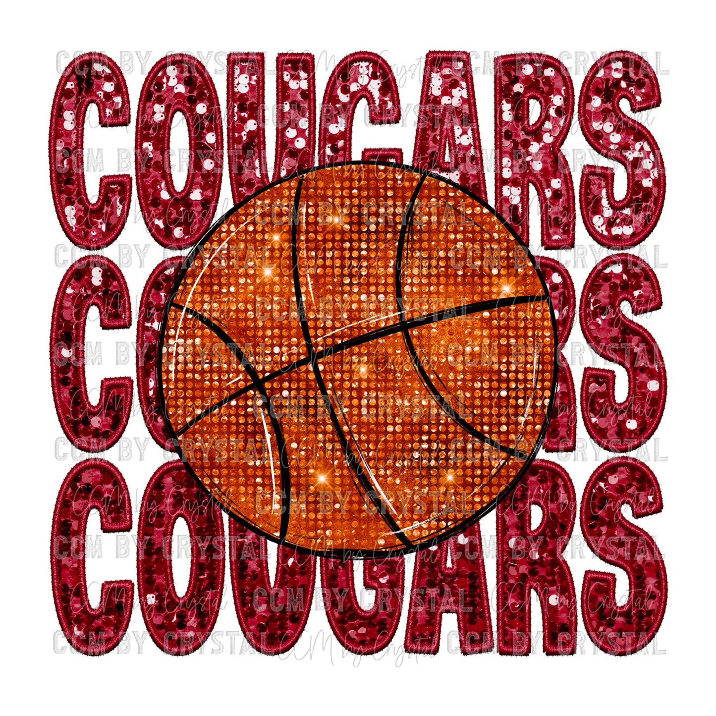Cougars Faux Embroidery Faux Sequins PNG Digital File ONLY