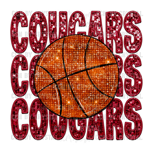 Cougars Faux Embroidery Faux Sequins PNG Digital File ONLY