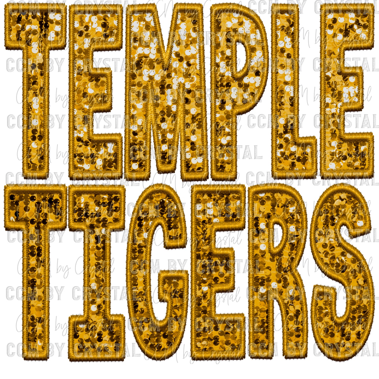 Temple Tigers Faux Embroidery Faux Sequins PNG Digital File ONLY