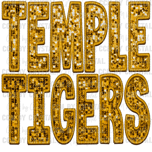 Temple Tigers Faux Embroidery Faux Sequins PNG Digital File ONLY