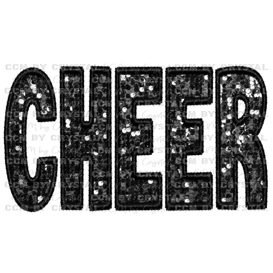 Cheer Black Faux Embroidery Faux Sequins PNG Digital File ONLY