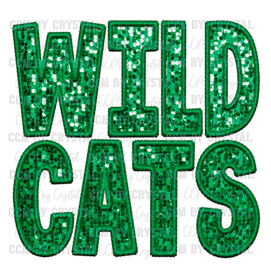 Wildcats Green Faux Embroidery Faux Sequins PNG Digital File ONLY