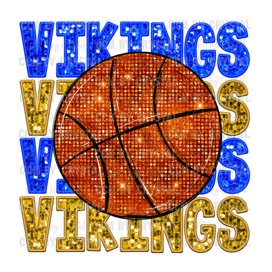 Vikings Basketball Faux Embroidery Faux Sequins PNG Digital File ONLY