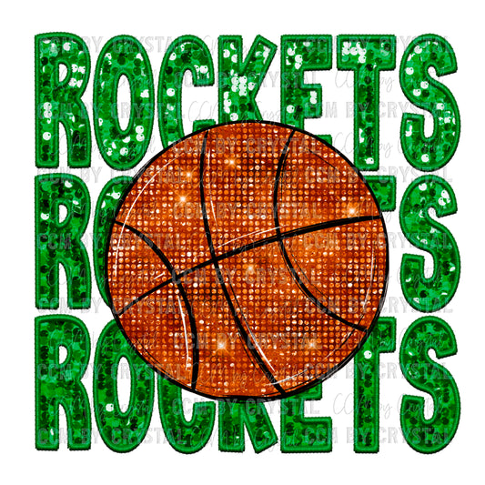 Rockets Basketball Faux Embroidery Faux Sequins PNG Digital File ONLY